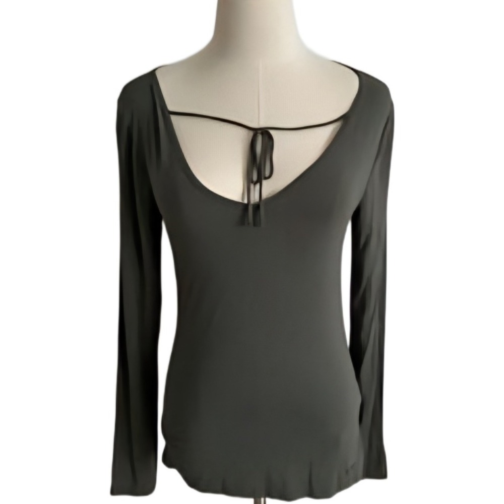Hollister Women's Long Sleeve Tie Front V-Neck Sage Green Top Size M